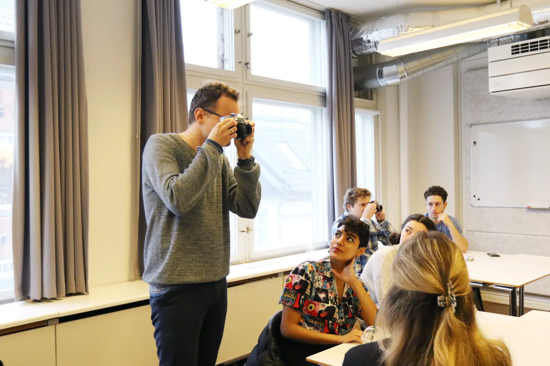 shell construction of a warehouse shot at night on CineStill film