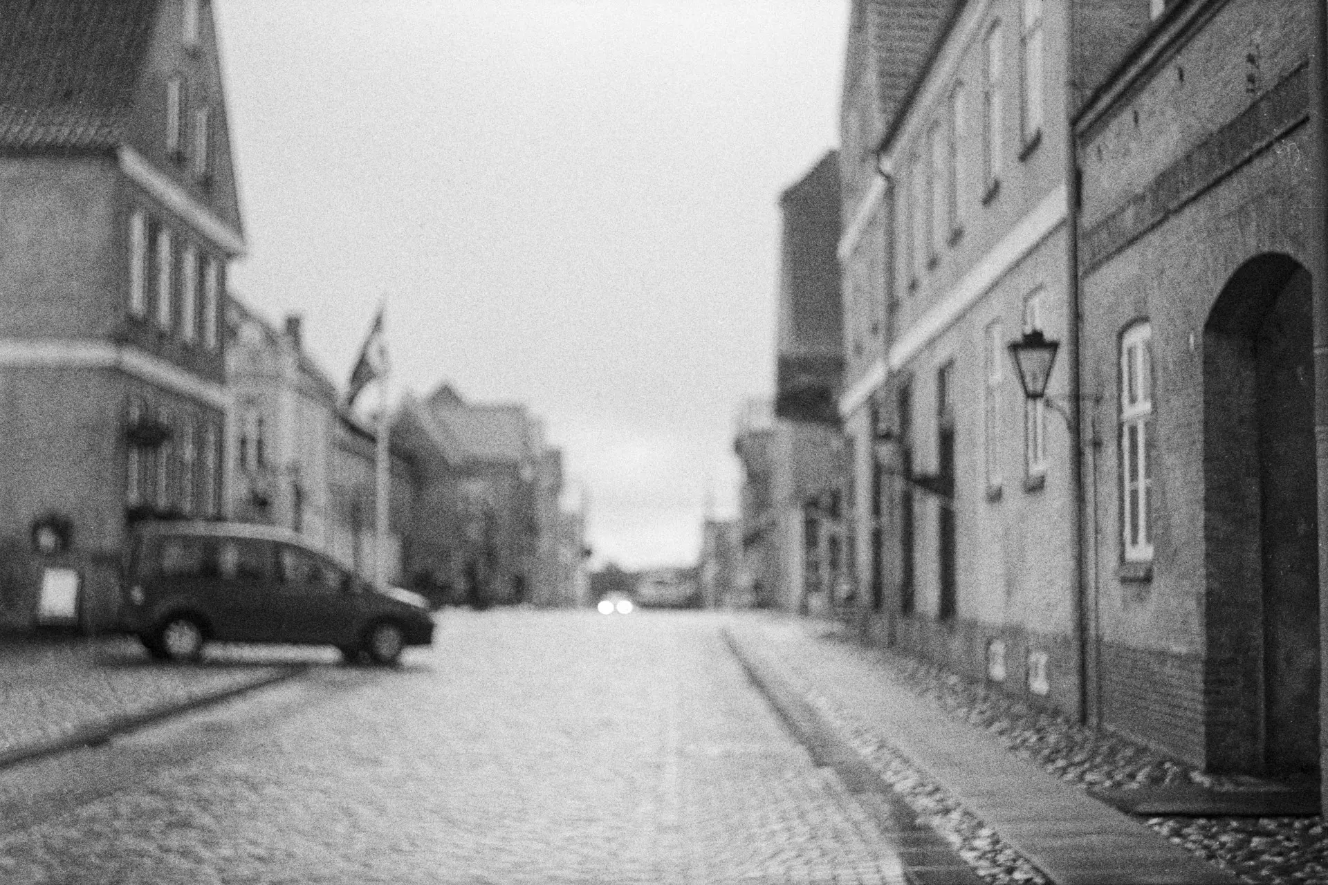 yellow fuel tank shot at night on CineStill film