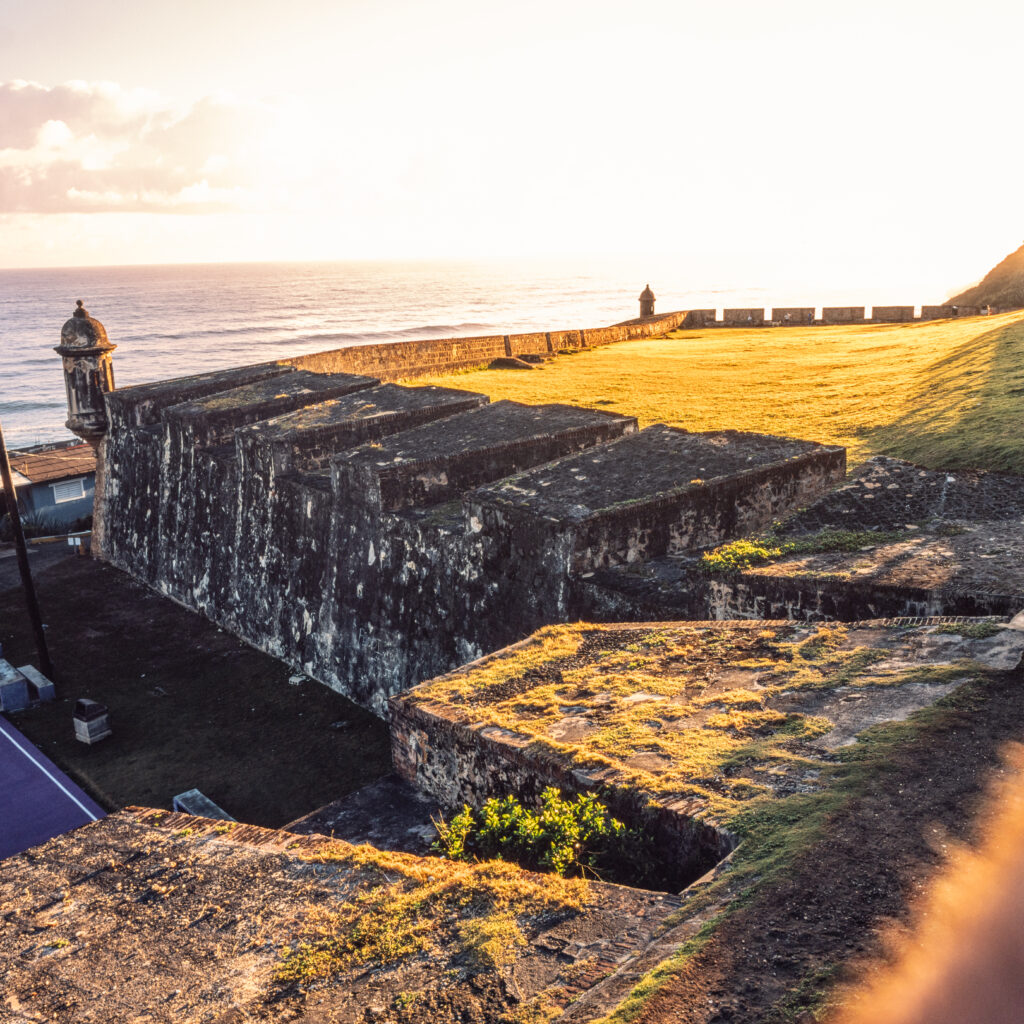 Morning sun over a fortress wall