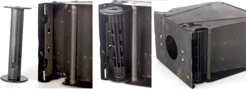The simple method of loading and securing a film spool.