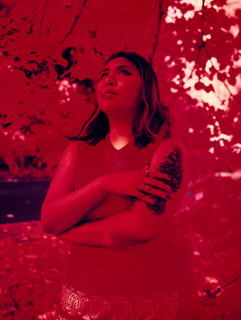 Grace, Royal Botanic Gardens, Melbourne. Bronica 645RF, 60mm f/4. Yellow filter.While I believe I metered correctly, between the open shade & the amount of vegetation, we ended up with a VERY pink/red image.