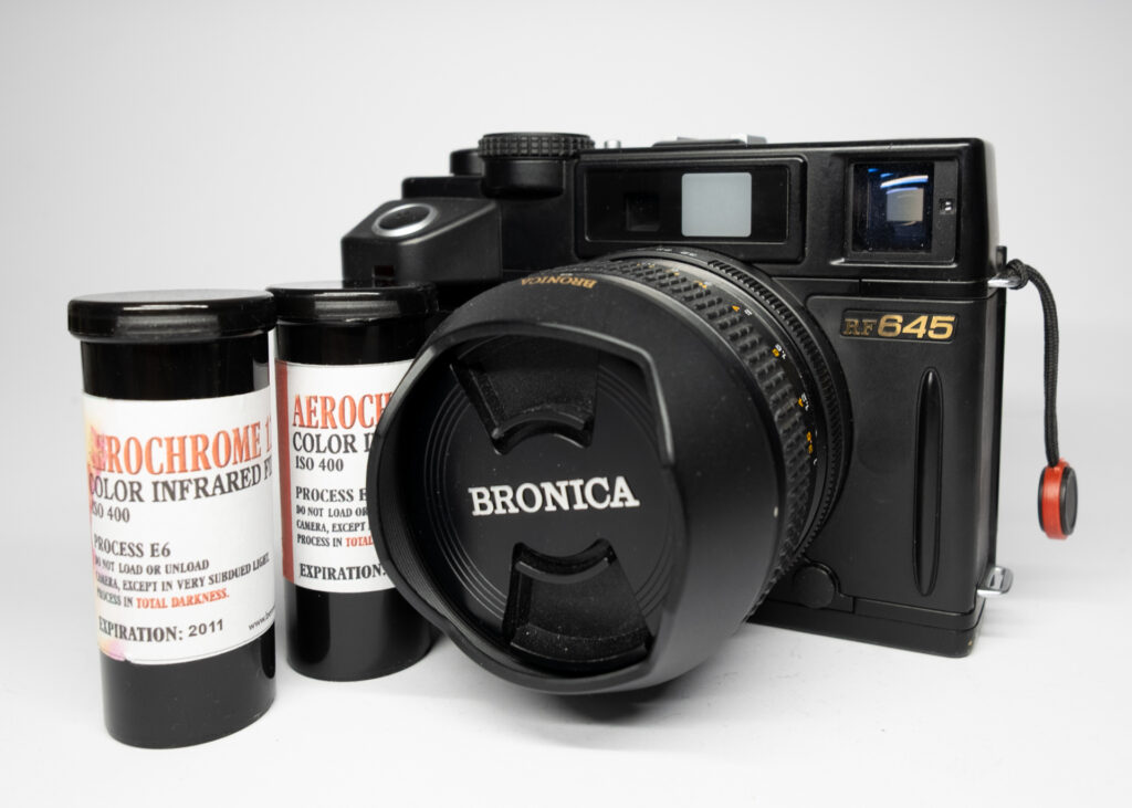 Bronica RF645 & (sadly empty) Aerochrome canisters.
