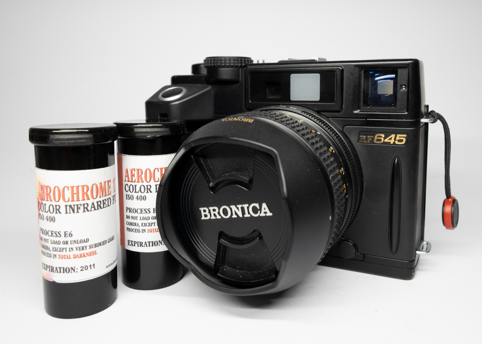 Bronica RF645 & (sadly empty) Aerochrome canisters.