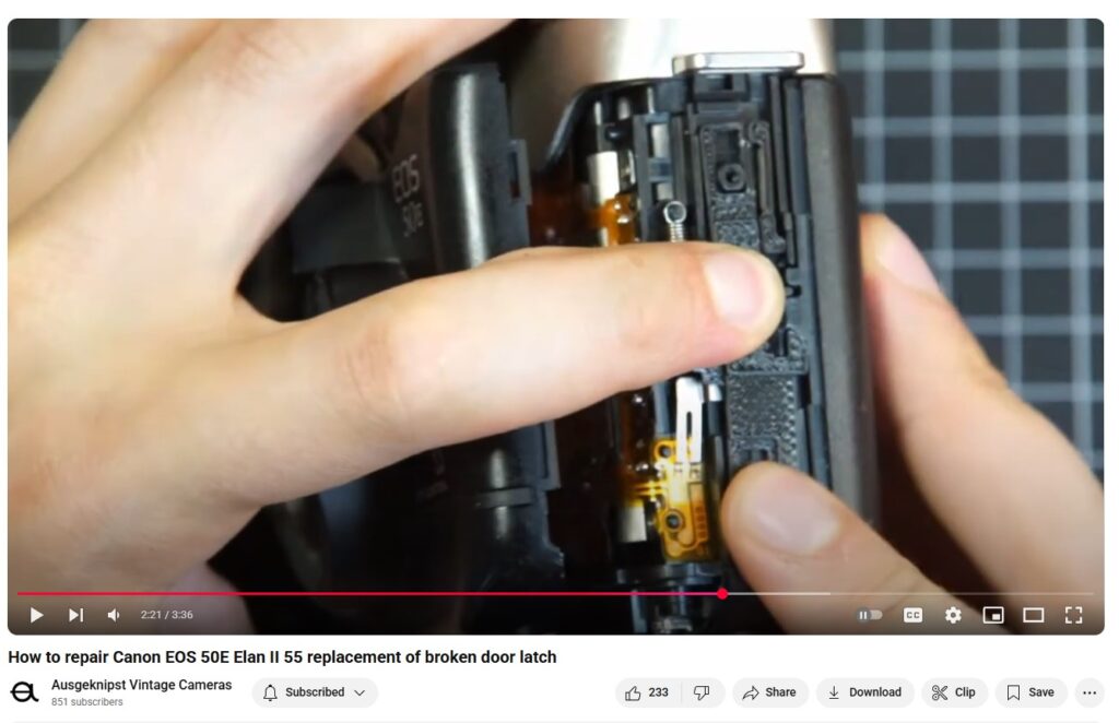 The first How-To-Repair Video tutorial, featuring a Canon EOS 50E & our first (badly printed) replacement part.