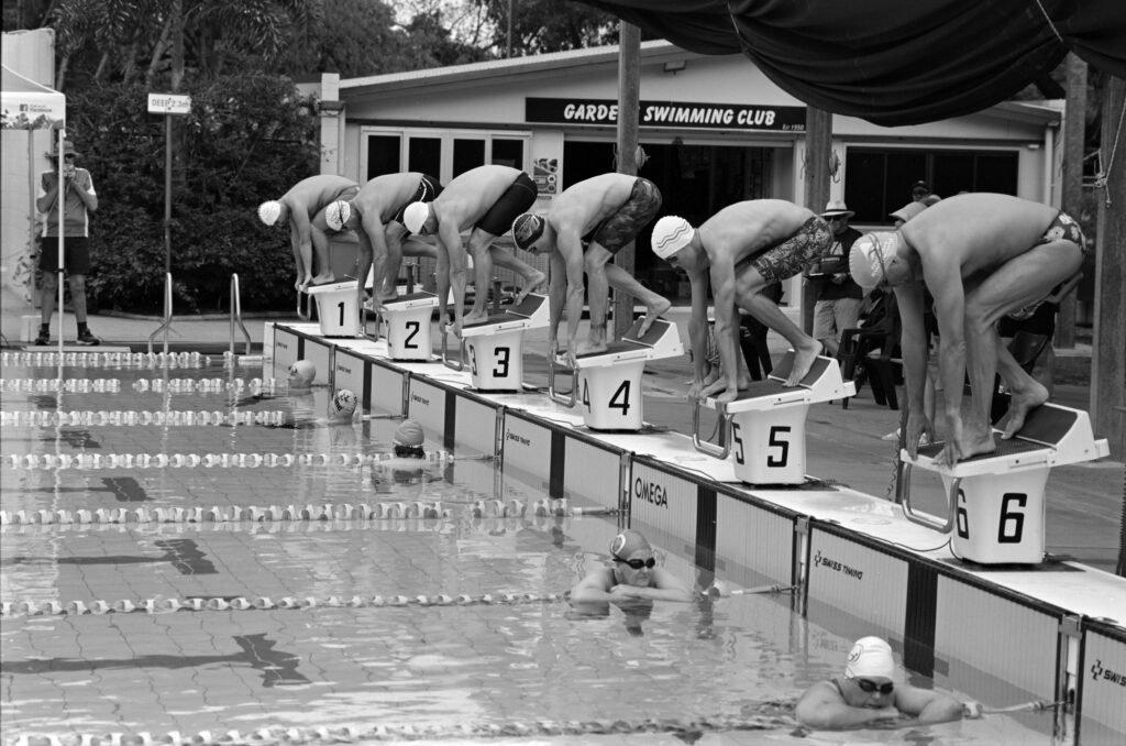 Divers on blocks at Long Tan pool